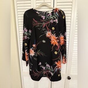 H&M Black Shift Dress with Pink and Green Floral Design